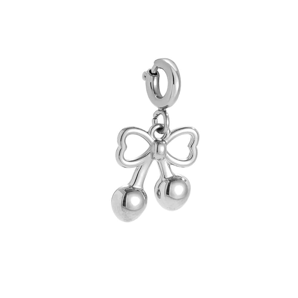 Charm Κερασιά από Ατσάλι 316L σε Σχήμα Δύο Κερασιών Δεμένων με Φιόγκο από Σύρμα 12 mm σε Ασημί