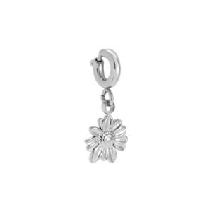 Charm Μαργαρίτα από Ατσάλι 316L σε Σχήμα Ανάγλυφης Μαργαρίτας με Διπλή Σειρά Πετάλων 10,5 mm σε Ασημί