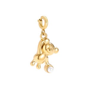 Charm Μουτσούνα από Ατσάλι 316L σε Σχήμα Τρισδιάστατου Αρκούδου που Κρατά μια Πέρλα 15 mm σε Χρυσό
