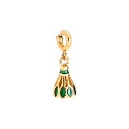 Charm Νίσυρος από Ατσάλι 316L σε Σχήμα Φτερού Μπάντμιντον με Πράσινο Σμάλτο και Κούμπωμα 12 mm σε Χρυσό ή Ασημί
