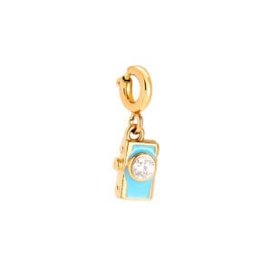 Charm Αναλαμπή από Ατσάλι 316L σε Σχήμα Φωτογραφικής Μηχανής με Γαλάζιο Σμάλτο και Ζιργκόν για Φακό 9 mm σε Χρυσό