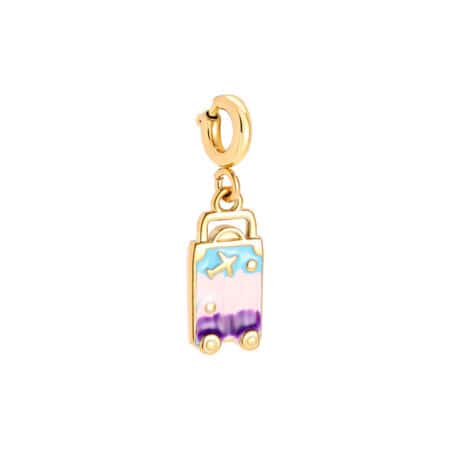 Charm Ξένη από Ατσάλι 316L σε Σχήμα Βαλίτσας με Πολύχρωμο Σμάλτο και Αεροπλανάκι 14 mm σε Χρυσό ή Ασημί