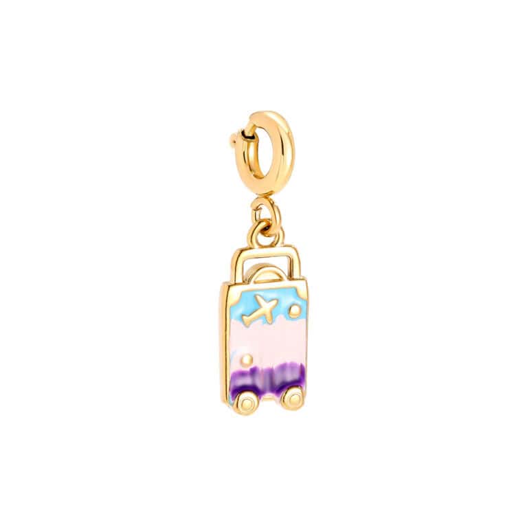 Charm Ξένη από Ατσάλι 316L σε Σχήμα Βαλίτσας με Πολύχρωμο Σμάλτο και Αεροπλανάκι 14 mm σε Χρυσό ή Ασημί