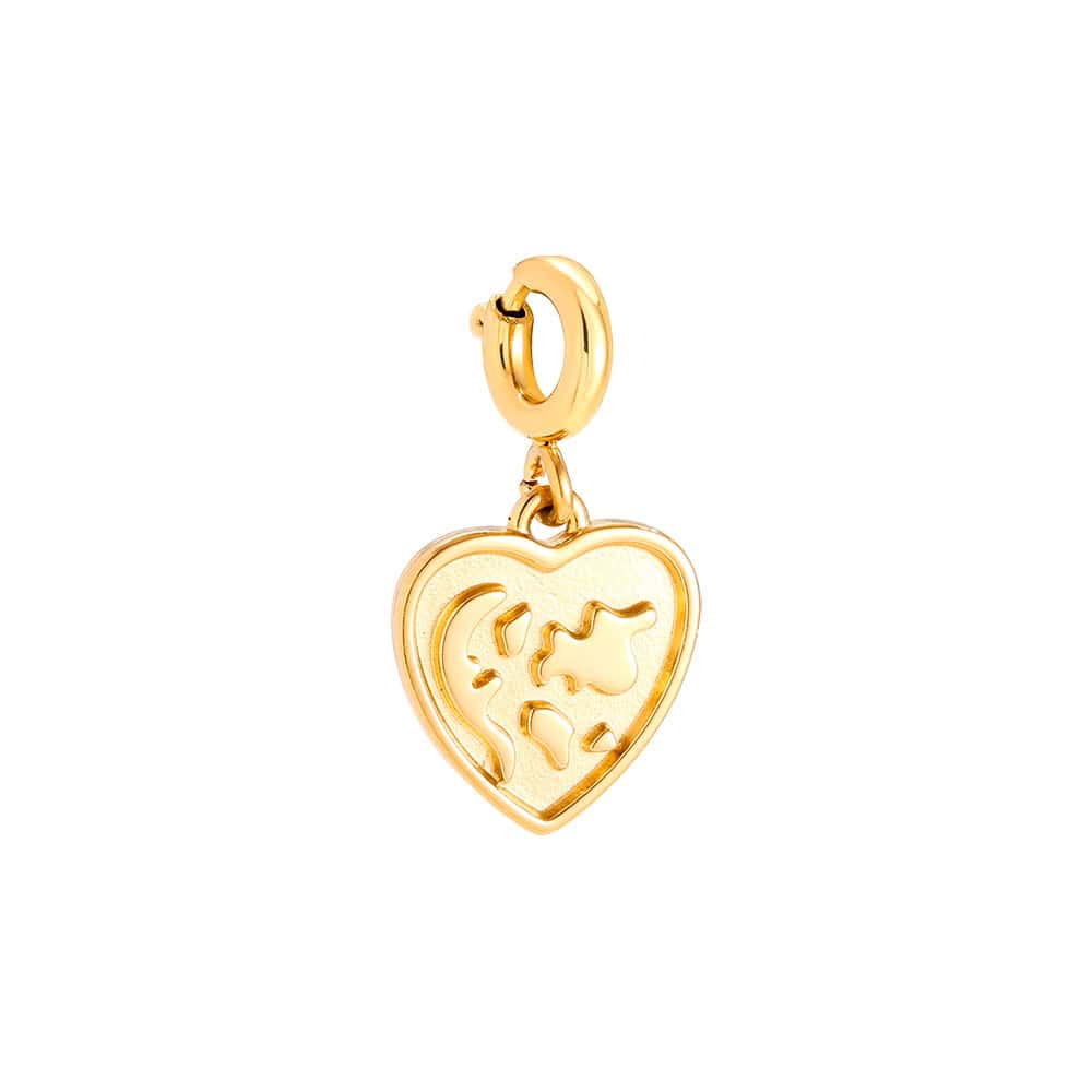 Charm Ίος από Ατσάλι 316L σε Σχήμα Καρδιάς με Σφυρήλατο Ανάγλυφο και Κούμπωμα 1 cm σε Χρυσό ή Ασημί