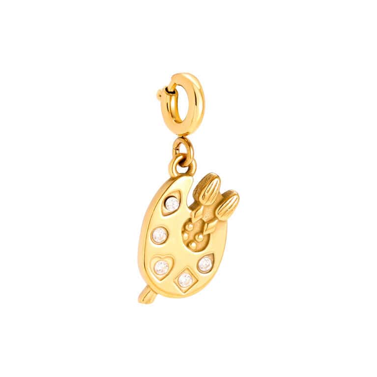 Charm Ζωγραφιά από Ατσάλι 316L σε Σχήμα Παλέτας Ζωγράφου με Πινέλα και Ζιργκόν για Χρώματα 1,5 cm σε Χρυσό