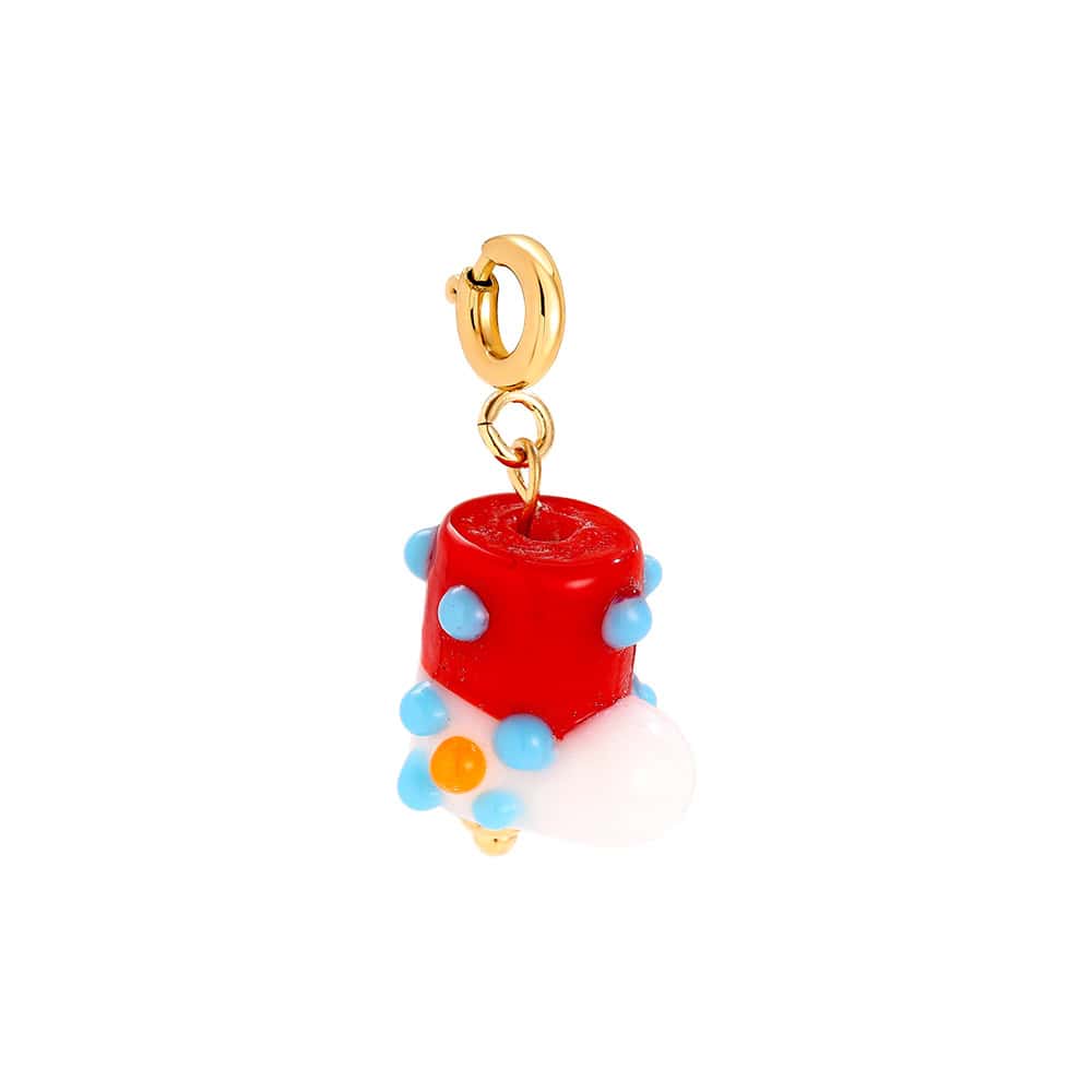 Charm Αγκίστρι από Ατσάλι 316L με Κόκκινη Μποτούλα με Γαλάζιες Βούλες και Κούμπωμα 2 cm σε Χρυσό ή Ασημί
