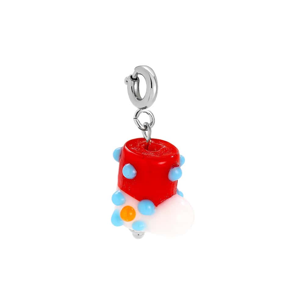 Charm Αγκίστρι από Ατσάλι 316L με Κόκκινη Μποτούλα με Γαλάζιες Βούλες και Κούμπωμα 2 cm σε Χρυσό ή Ασημί - Image 2