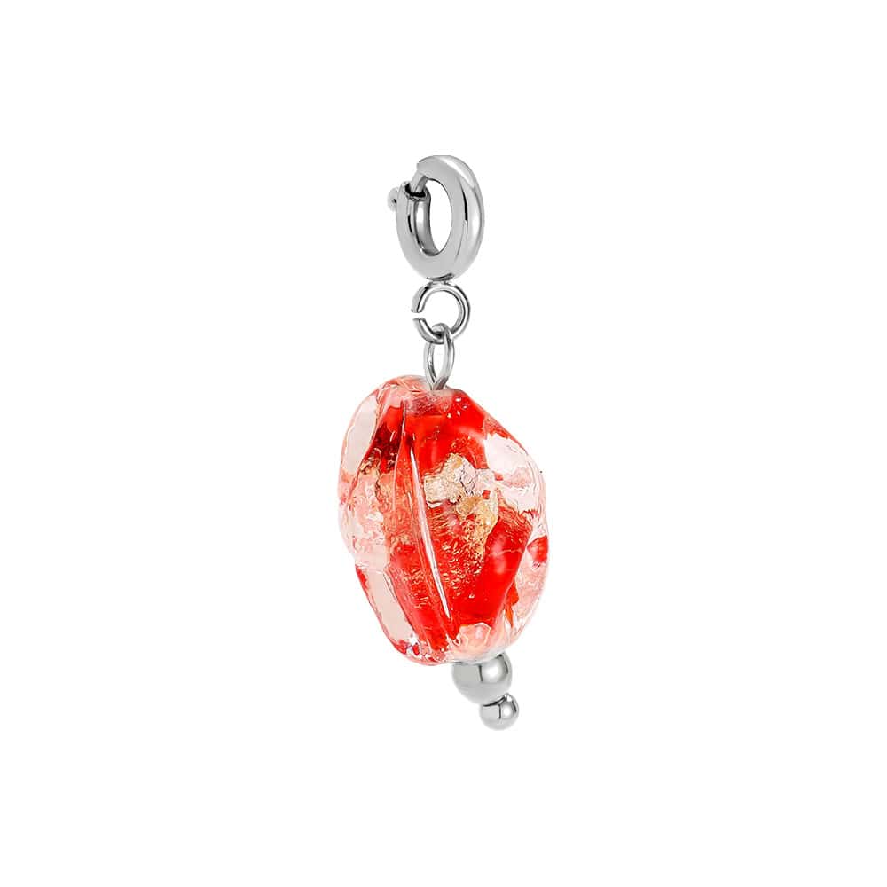 Charm Θήρα από Ατσάλι 316L με Κόκκινη Οβάλ Χάντρα με Χρυσές Ανταύγειες και Κούμπωμα 2,3 cm σε Χρυσό ή Ασημί - Image 2