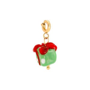 Charm Δωρίνα με Πράσινο Χριστουγεννιάτικο Δώρο με Κόκκινο Φιόγκο και Κούμπωμα από Ατσάλι 316L 2,5 cm