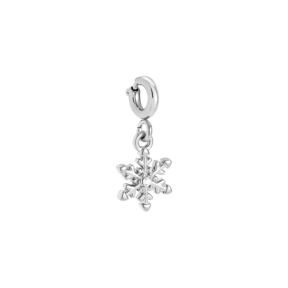 Charm Κρυσταλλένια από Ατσάλι 316L σε Σχήμα Χιονονιφάδας με Ζιργκόν στο Κέντρο 1,1 cm σε Ασημί
