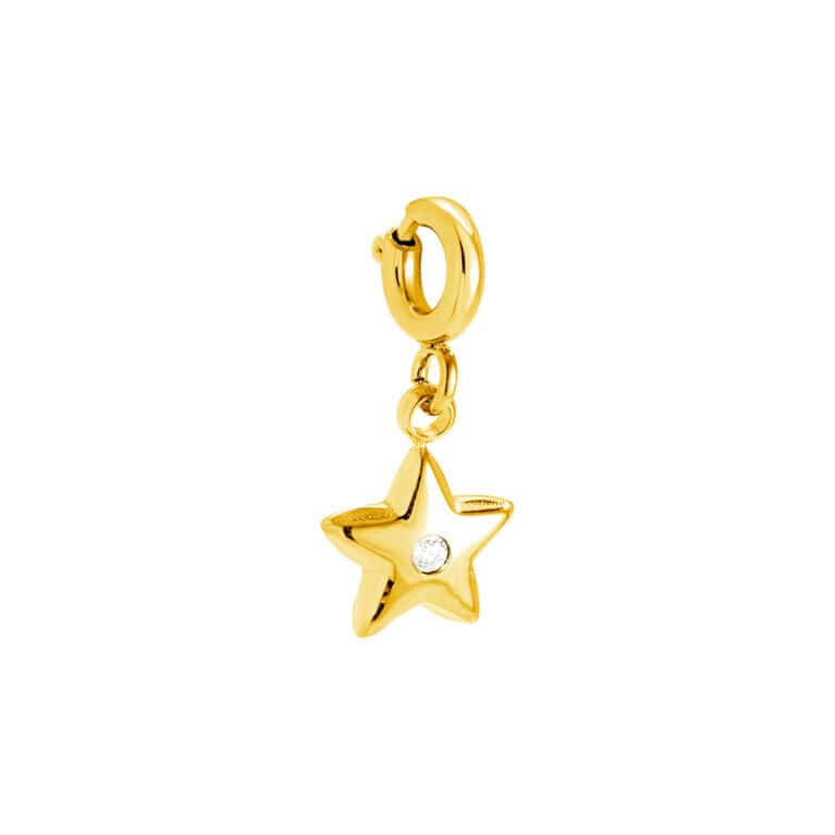 Charm Αστέρω από Ατσάλι 316L σε Σχήμα Φουσκωτού Αστεριού με Ζιργκόν στο Κέντρο 1 cm σε Χρυσό ή Ασημί