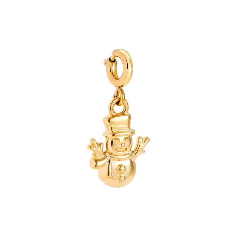 Charm Κάλυμνος από Ατσάλι 316L σε Σχήμα Χιονάνθρωπου με Καπέλο και Κούμπωμα 1,5 cm σε Χρυσό ή Ασημί