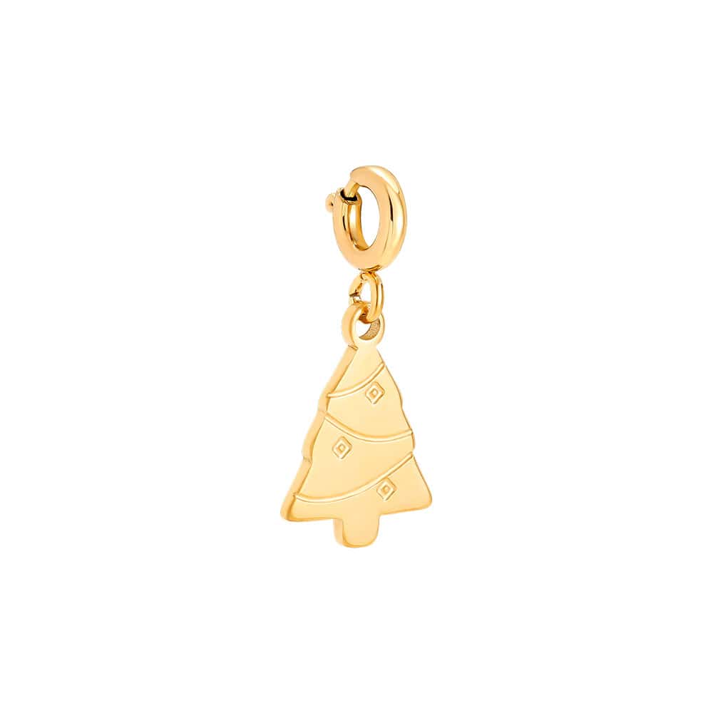 Charm Δήλος από Ατσάλι 316L σε Σχήμα Χριστουγεννιάτικου Δέντρου με Ανάγλυφα Στολίδια 1,5 cm σε Χρυσό ή Ασημί