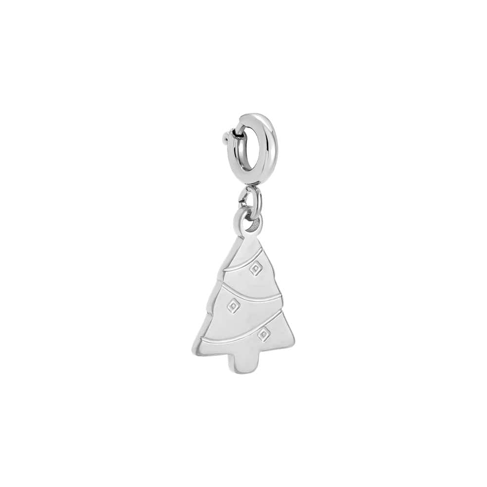Charm Δήλος από Ατσάλι 316L σε Σχήμα Χριστουγεννιάτικου Δέντρου με Ανάγλυφα Στολίδια 1,5 cm σε Χρυσό ή Ασημί - Image 2