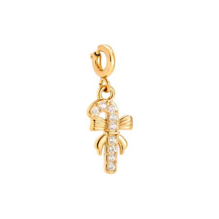 Charm Κανέλα από Ατσάλι 316L σε Σχήμα Χριστουγεννιάτικου Γλειφιτζουριού-Μπαστουνιού με Ζιργκόν και Φιόγκο 1,7 cm