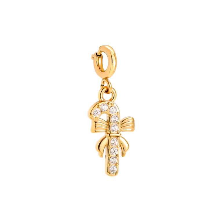 Charm Κανέλα από Ατσάλι 316L σε Σχήμα Χριστουγεννιάτικου Γλειφιτζουριού-Μπαστουνιού με Ζιργκόν και Φιόγκο 1,7 cm