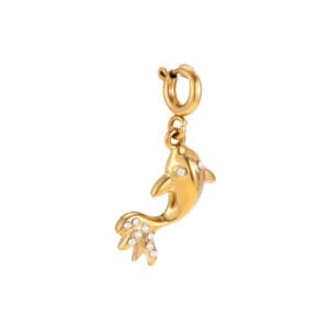 Charm Ωκεανίδα από Ατσάλι 316L σε Σχήμα Δελφινιού που Πηδά με Ζιργκόν στην Ουρά 14 mm σε Χρυσό ή Ασημί