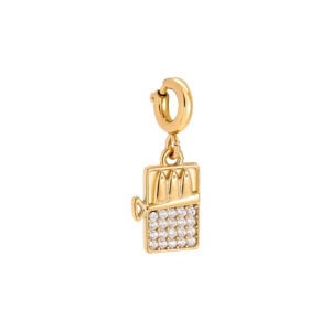 Charm Αμβροσία από Ατσάλι 316L σε Σχήμα Σοκολάτας με Μισοανοιγμένο Περιτύλιγμα και Ζιργκόν 20 mm σε Χρυσό