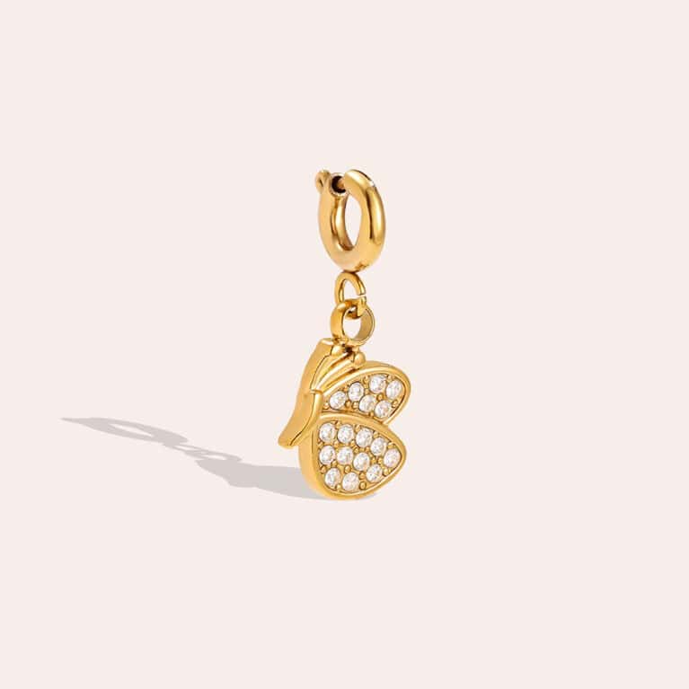 Charm Ίρις από Ατσάλι 316L σε Σχήμα Πεταλούδας σε Προφίλ με Φτερά Στρωμένα με Ζιργκόν 29 mm σε Χρυσό