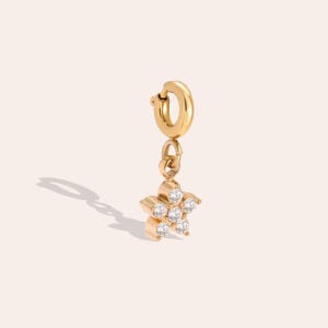 Charm Ανάφη από Ατσάλι 316L σε Σχήμα Λουλουδιού από Ζιργκόν με Κούμπωμα 15 mm σε Χρυσό ή Ασημί – 2 Χρώματα Πέτρας