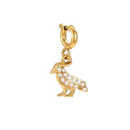 Charm Αλκυόνη από Ατσάλι 316L σε Σχήμα Πουλιού με Ζιργκόν 19 mm σε Χρυσό ή Ασημί