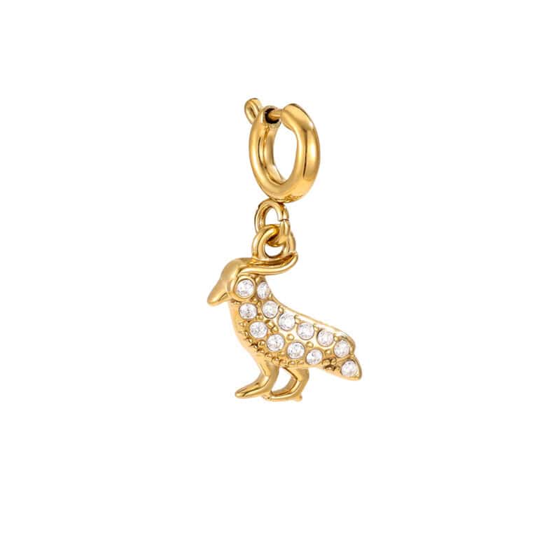 Charm Αλκυόνη από Ατσάλι 316L σε Σχήμα Πουλιού με Ζιργκόν 19 mm σε Χρυσό ή Ασημί