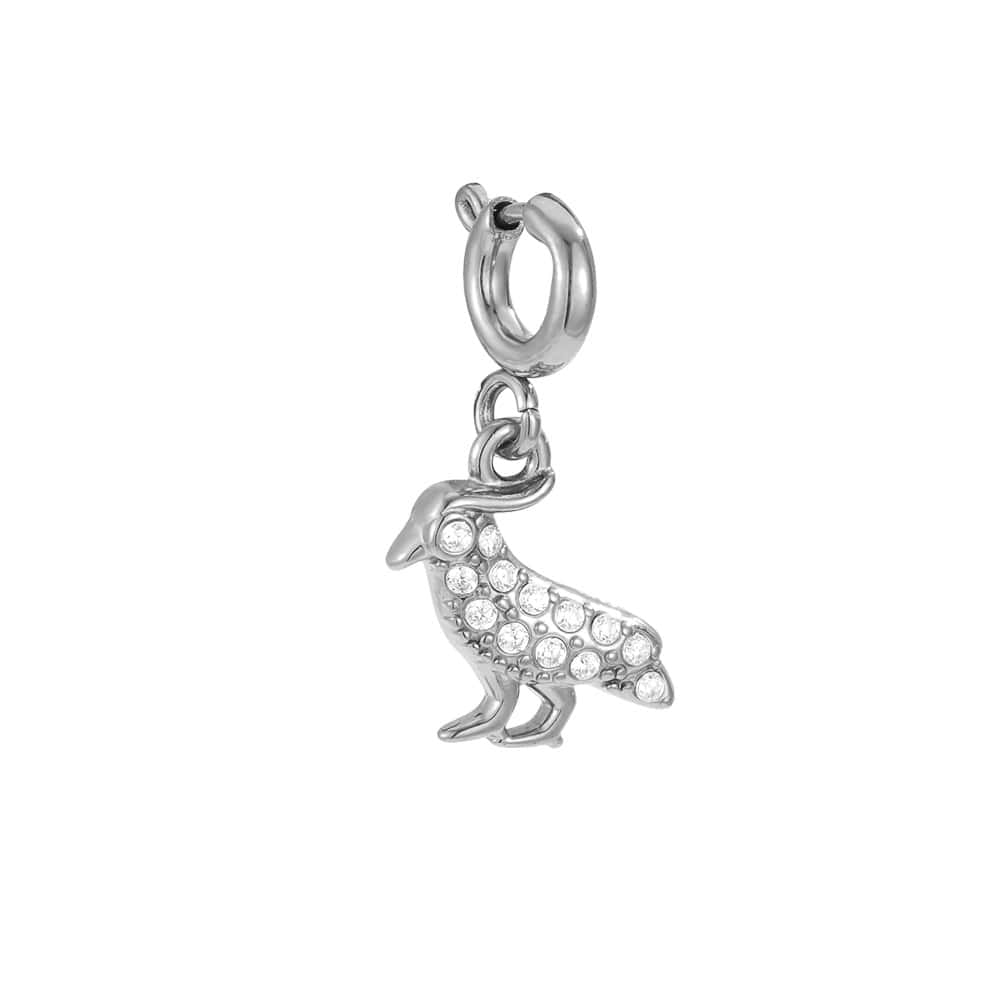Charm Αλκυόνη από Ατσάλι 316L σε Σχήμα Πουλιού με Ζιργκόν 19 mm σε Χρυσό ή Ασημί - Image 2