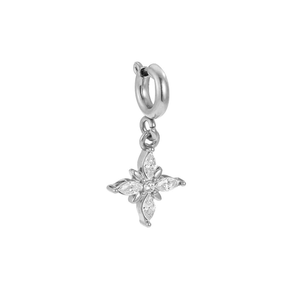 Charm Αστρένια από Ατσάλι 316L με Αστέρι από Τέσσερα Μυτερά Ζιργκόν και Κούμπωμα 19 mm σε Χρυσό ή Ασημί - Image 2
