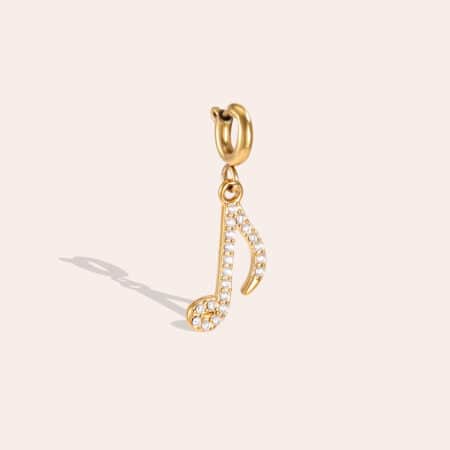Charm Ηχώ από Ατσάλι 316L σε Σχήμα Μουσικής Νότας με Ζιργκόν και Κούμπωμα 22 mm σε Χρυσό