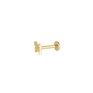 Piercing Θάσος από Ατσάλι 316L με Μικροσκοπικό Κεραυνό από Ζιργκόν και Επίπεδη Βάση σε Χρυσό