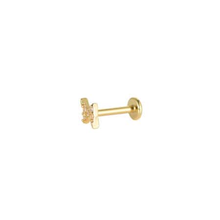 Piercing Θάσος από Ατσάλι 316L με Μικροσκοπικό Κεραυνό από Ζιργκόν και Επίπεδη Βάση σε Χρυσό
