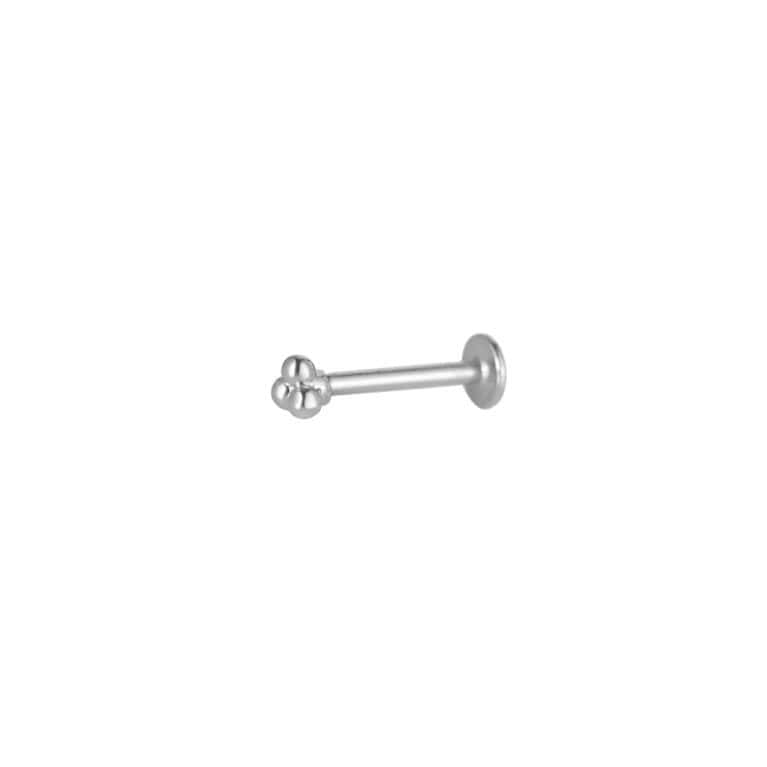 Μικρό Piercing Τρίκερι από Ατσάλι 316L με Τρεις Μπίλιες 3 mm Δεμένες σε Τρίγωνο και Επίπεδη Βάση σε Ασημί