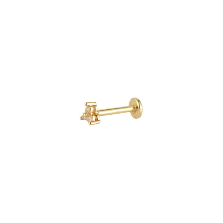 Piercing Κουφονήσι από Ατσάλι 316L με Μικροσκοπική Σύνθεση από Διάφανα Ζιργκόν και Επίπεδη Βάση