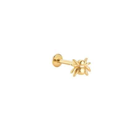 Μικρό Piercing Αριάδνη από Ατσάλι 316L με Μικροσκοπική Αράχνη και Επίπεδη Βάση σε Χρυσό