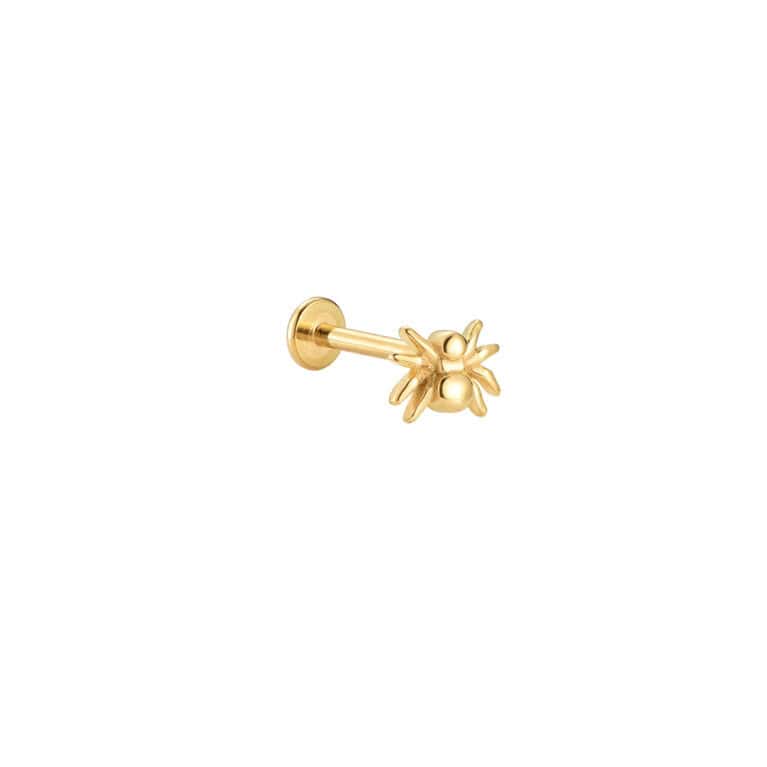 Μικρό Piercing Αριάδνη από Ατσάλι 316L με Μικροσκοπική Αράχνη και Επίπεδη Βάση σε Χρυσό