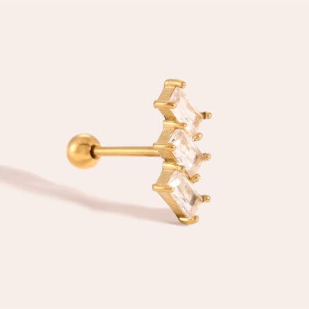 Piercing Σύρος από Ατσάλι 316L με Τρία Τετράγωνα Ζιργκόν σε Λοξή Σειρά σε Χρυσό ή Ασημί