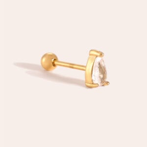 Piercing Αμμουλιανή από Ατσάλι 316L με Ζιργκόν-Σταγόνα σε Φουσκωτό Μεταλλικό Πλαίσιο σε Χρυσό ή Ασημί