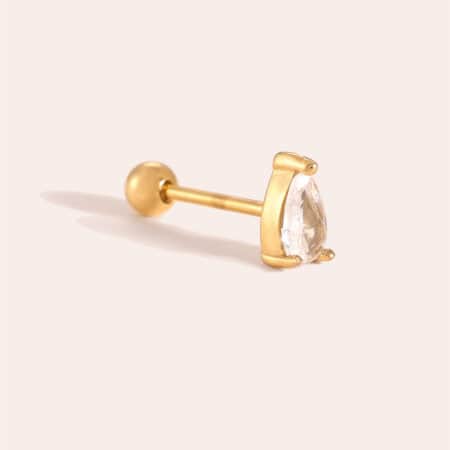 Piercing Αμμουλιανή από Ατσάλι 316L με Ζιργκόν-Σταγόνα σε Φουσκωτό Μεταλλικό Πλαίσιο σε Χρυσό ή Ασημί