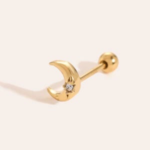 Piercing Σαμοθράκη από Ατσάλι 316L με Μισοφέγγαρο και Μικρό Ζιργκόν σε Αστέρι σε Χρυσό ή Ασημί