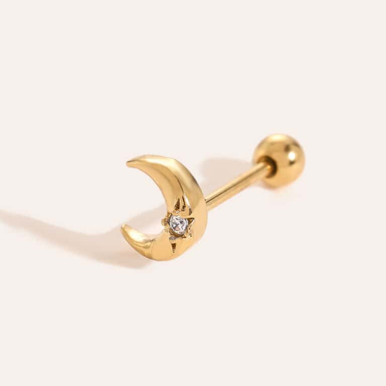 Piercing Σαμοθράκη από Ατσάλι 316L με Μισοφέγγαρο και Μικρό Ζιργκόν σε Αστέρι σε Χρυσό ή Ασημί