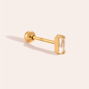 Piercing Αίγλη από Ατσάλι 316L με Ένα Ορθογώνιο Ζιργκόν σε Κοπή Μπαγκέτα σε Χρυσό ή Ασημί