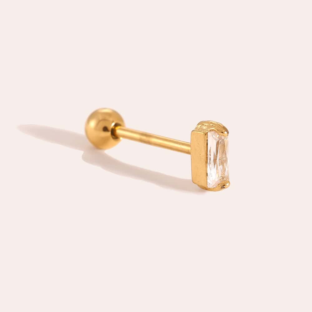Piercing Αίγλη από Ατσάλι 316L με Ένα Ορθογώνιο Ζιργκόν σε Κοπή Μπαγκέτα σε Χρυσό ή Ασημί