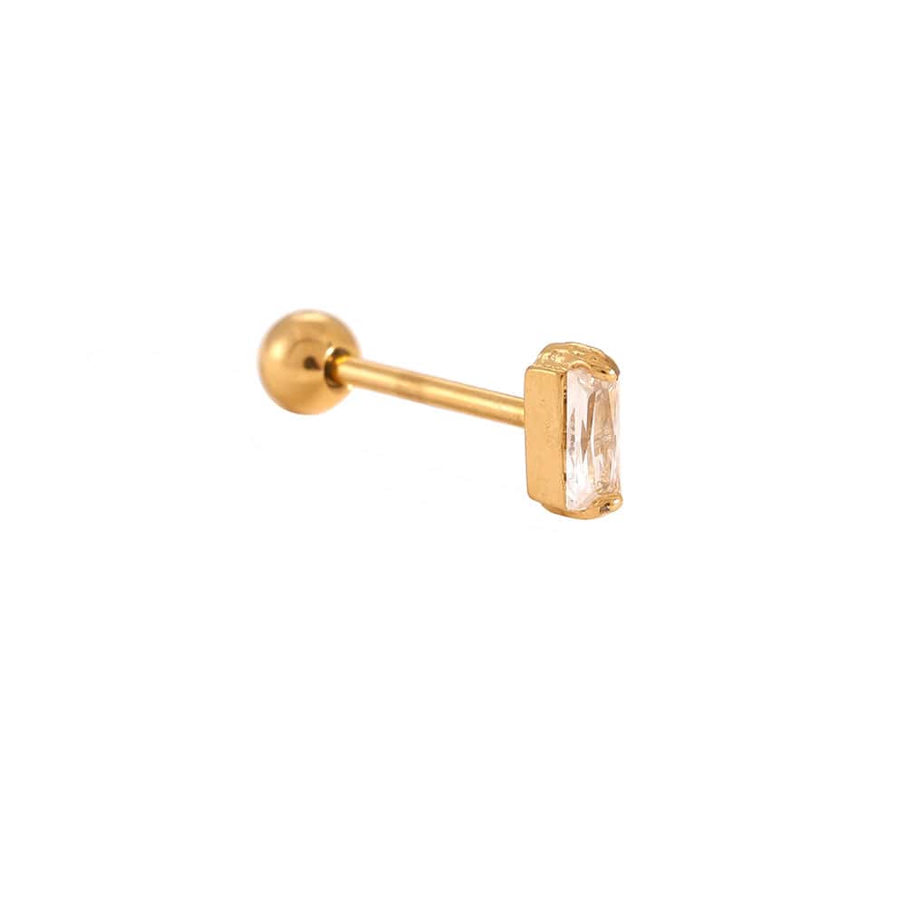 Piercing Αίγλη από Ατσάλι 316L με Ένα Ορθογώνιο Ζιργκόν σε Κοπή Μπαγκέτα σε Χρυσό ή Ασημί - Image 3