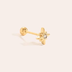Piercing Αντικύθηρα από Ατσάλι 316L με Μικρό Εξάκτινο Αστέρι και Ζιργκόν στο Κέντρο σε Χρυσό ή Ασημί