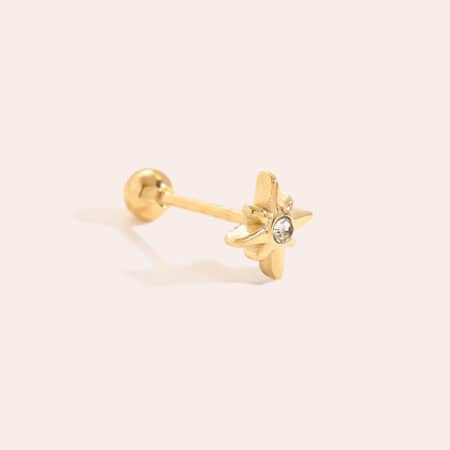 Piercing Αντικύθηρα από Ατσάλι 316L με Μικρό Εξάκτινο Αστέρι και Ζιργκόν στο Κέντρο σε Χρυσό ή Ασημί