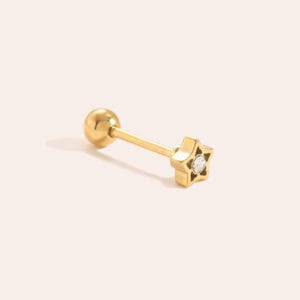 Piercing Σύμη από Ατσάλι 316L με Μικρό Αστέρι και Ζιργκόν στο Κέντρο του σε Χρυσό ή Ασημί