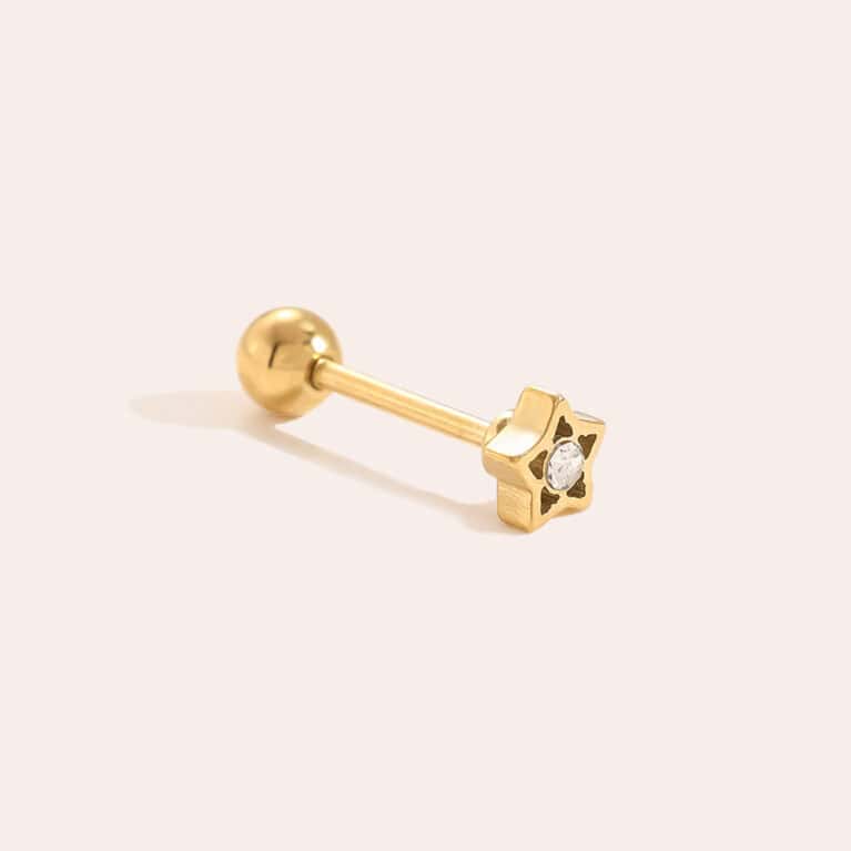 Piercing Σύμη από Ατσάλι 316L με Μικρό Αστέρι και Ζιργκόν στο Κέντρο του σε Χρυσό ή Ασημί