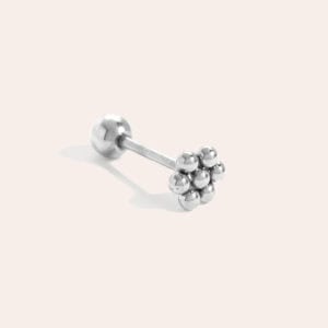 Piercing Ζίνια από Ατσάλι 316L σε Σχήμα Μικρού Λουλουδιού από Έξι Μπίλιες σε Ασημί