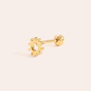 Piercing Ηλιαχτίδα από Ατσάλι 316L σε Σχήμα Μικρού Ήλιου-Δακτυλίου με Κοντές Ακτίνες σε Χρυσό ή Ασημί