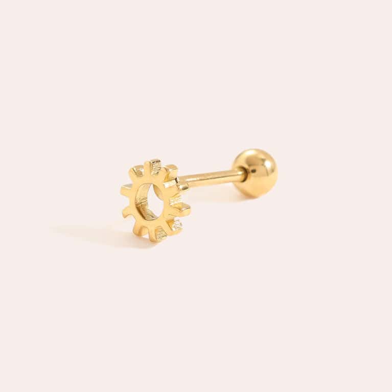 Piercing Ηλιαχτίδα από Ατσάλι 316L σε Σχήμα Μικρού Ήλιου-Δακτυλίου με Κοντές Ακτίνες σε Χρυσό ή Ασημί